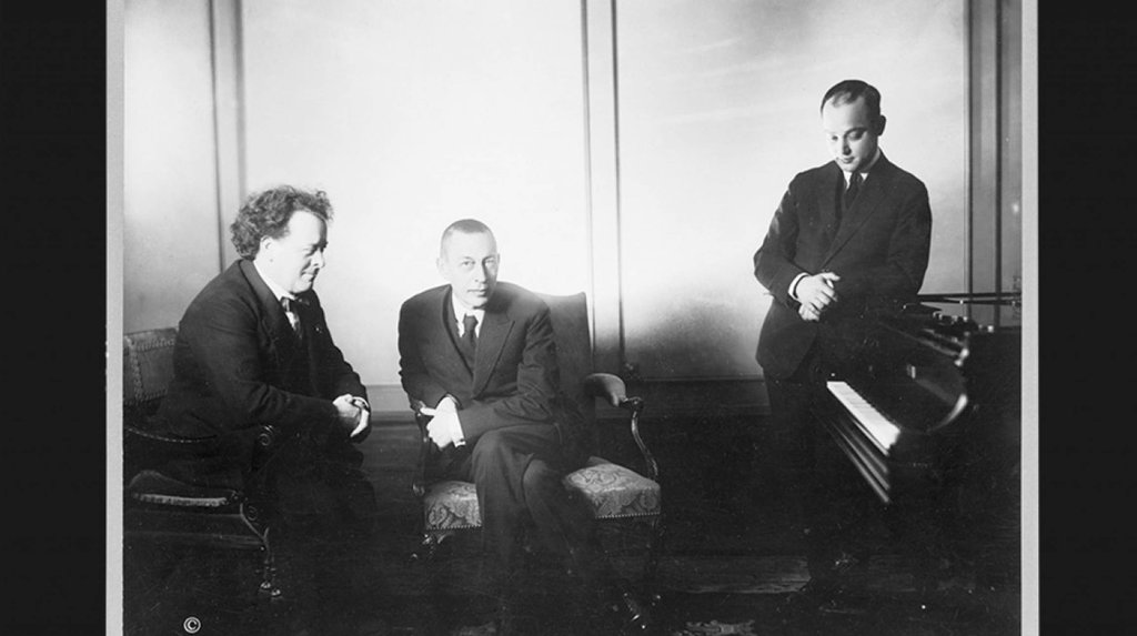 Ca. 1922 - Willem Mengelberg, Sergei Rachmaninoff en Mischa Levitzki