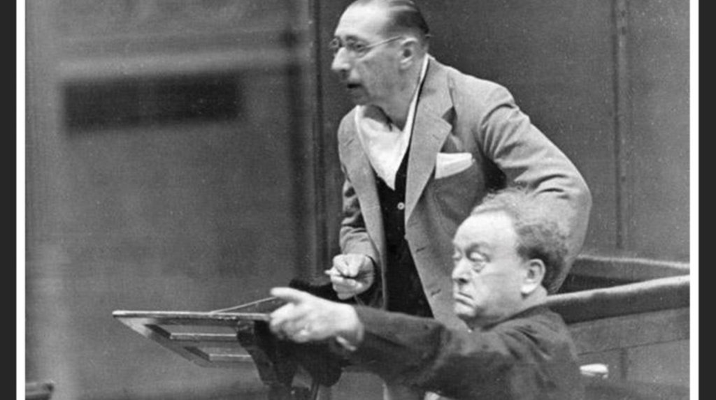 1937 - Igor Stravinsky en Willem Mengelberg tijdens een repetitie van Jeu de Cartes