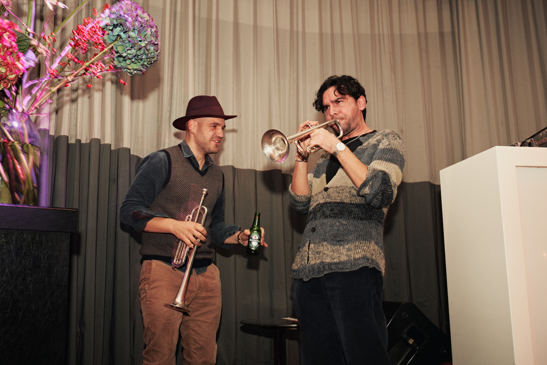 A performance by trumpet players Philipp Hutter and Miro Petkov marking the Companions’ one-year anniversary (photo: Milagro Elstak)